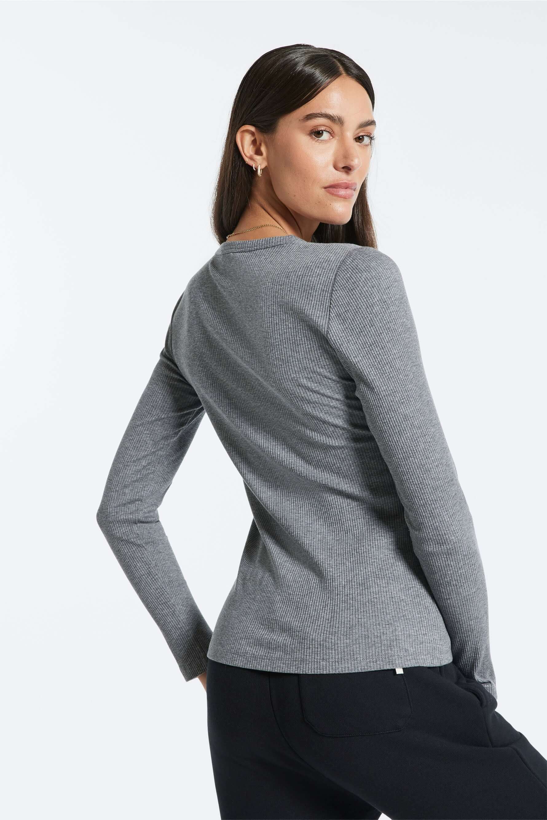 Rivington Ribbed Long Sleeve Top - Heather Grey