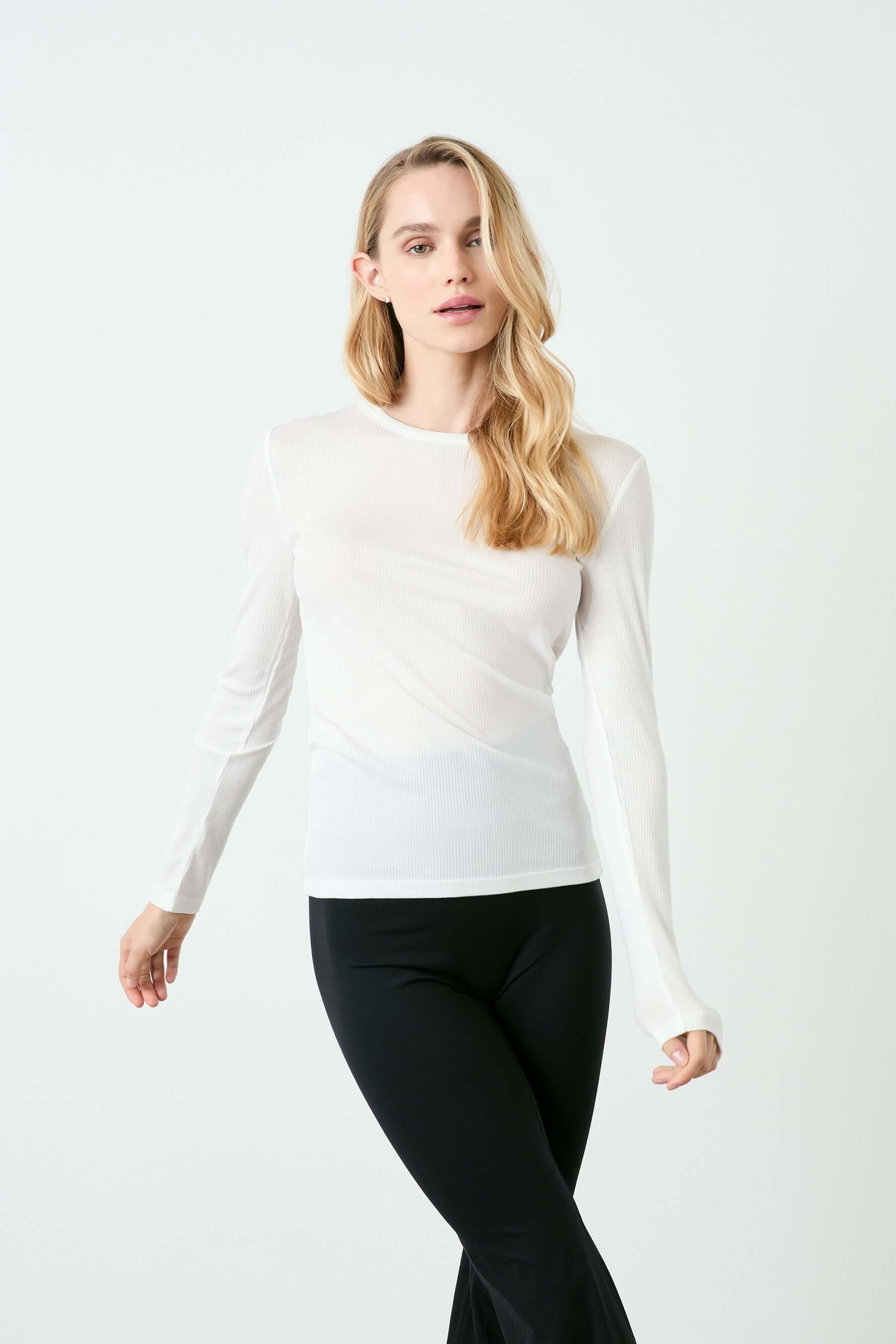Rivington Ribbed Long Sleeve Top - White