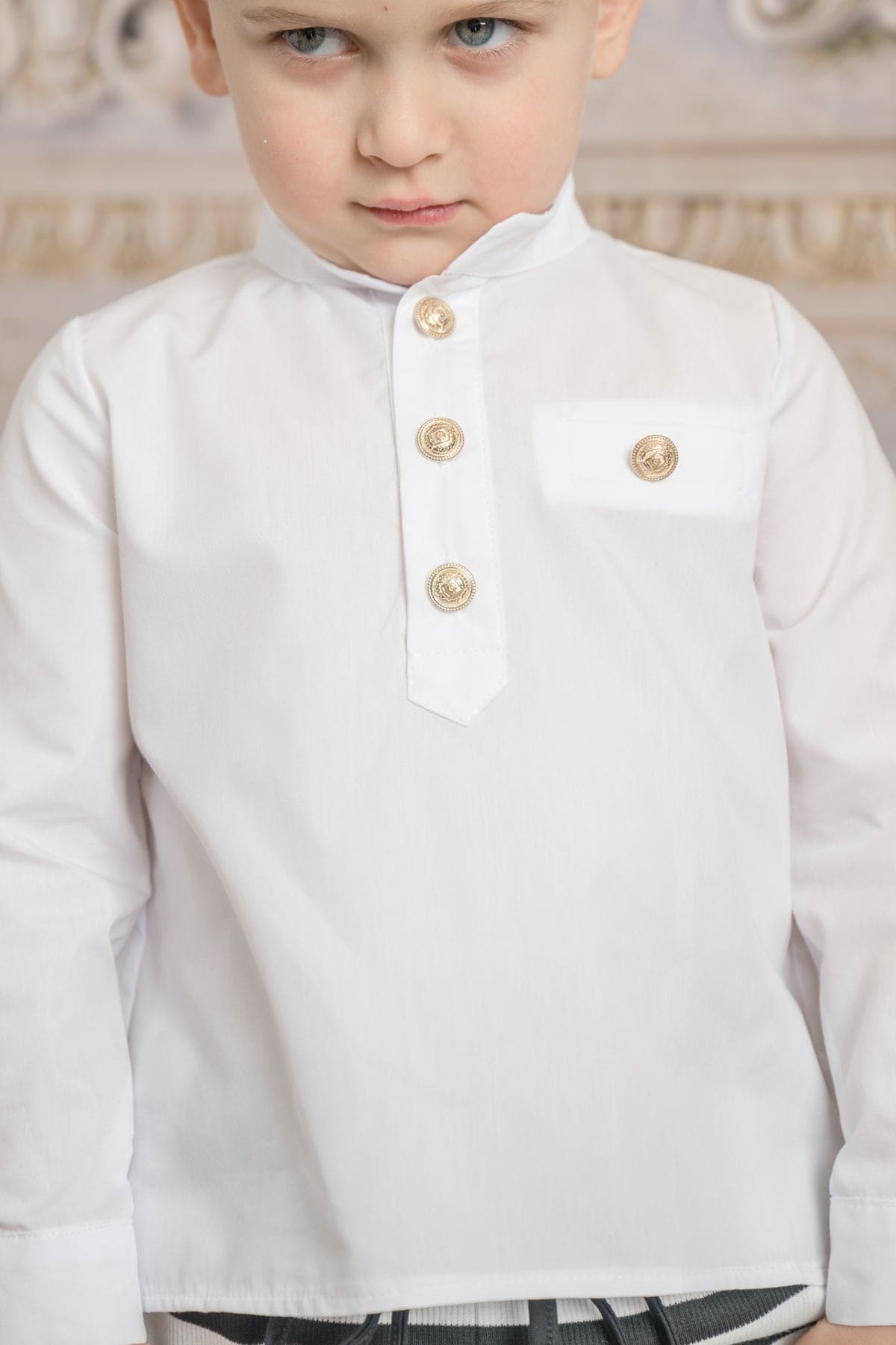Charlie White Mandarin Collar Shirt - Petite Maison Kids