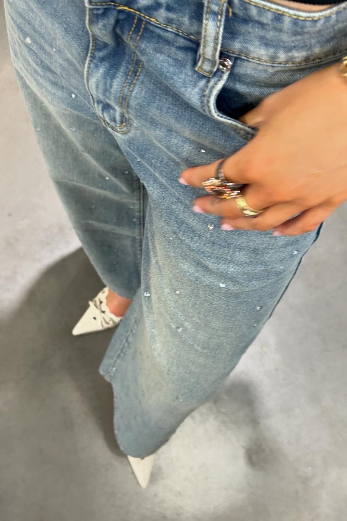 @maddie.thomson in House of Sunny Crystallised Wide Leg Denim