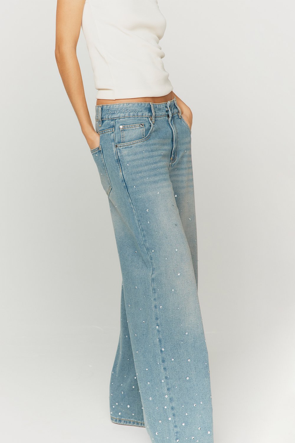 House of Sunny Crystallised Wide Leg Denim
