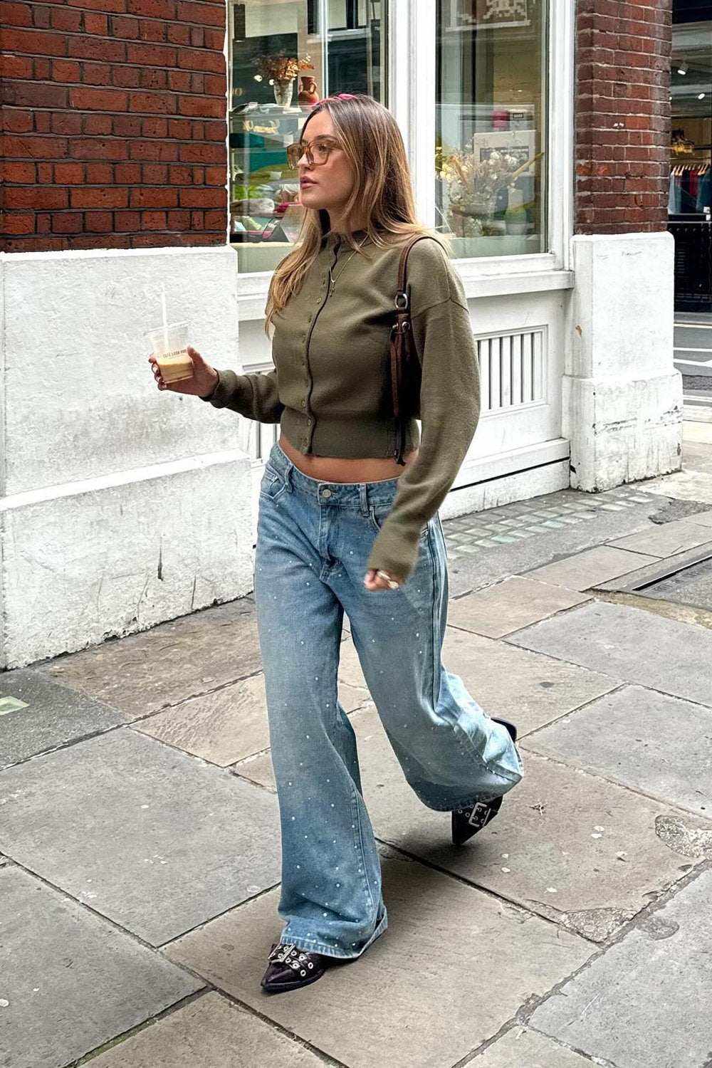 @oliviagraceherring in House of Sunny Crystallised Wide Leg Denim