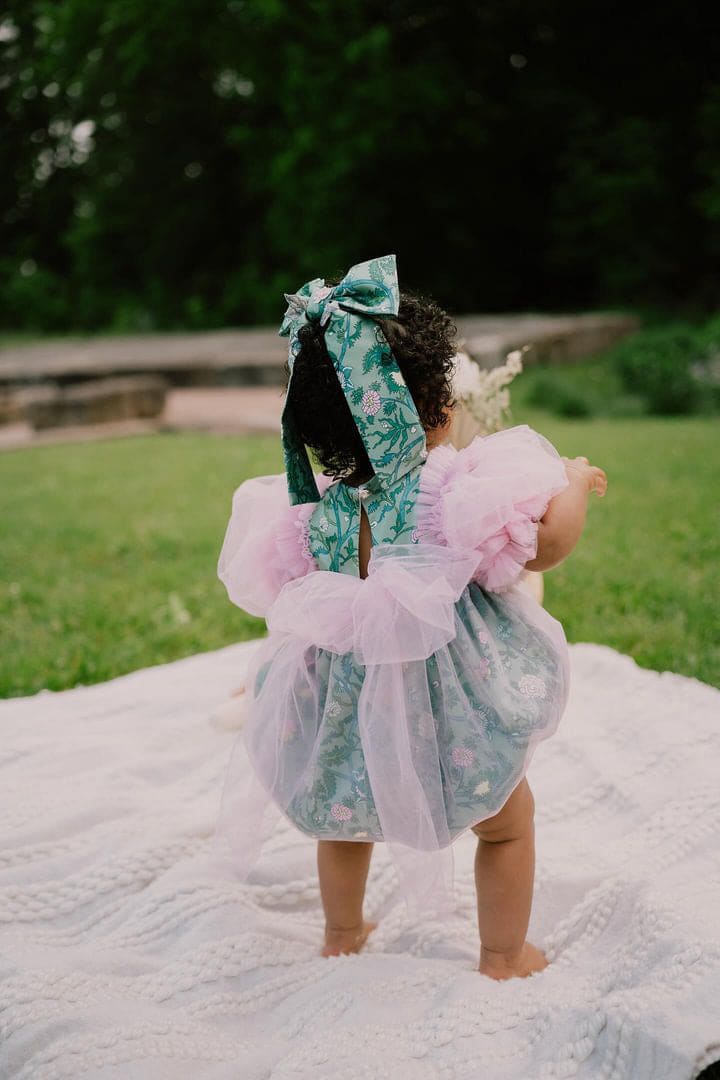 Eva Pink and Green Floral Tulle Romper - Petite Maison Kids