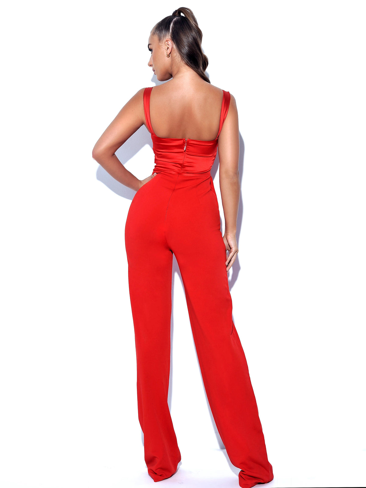 Onika Red Satin and Crepe Jumpsuit (Archive Sale)