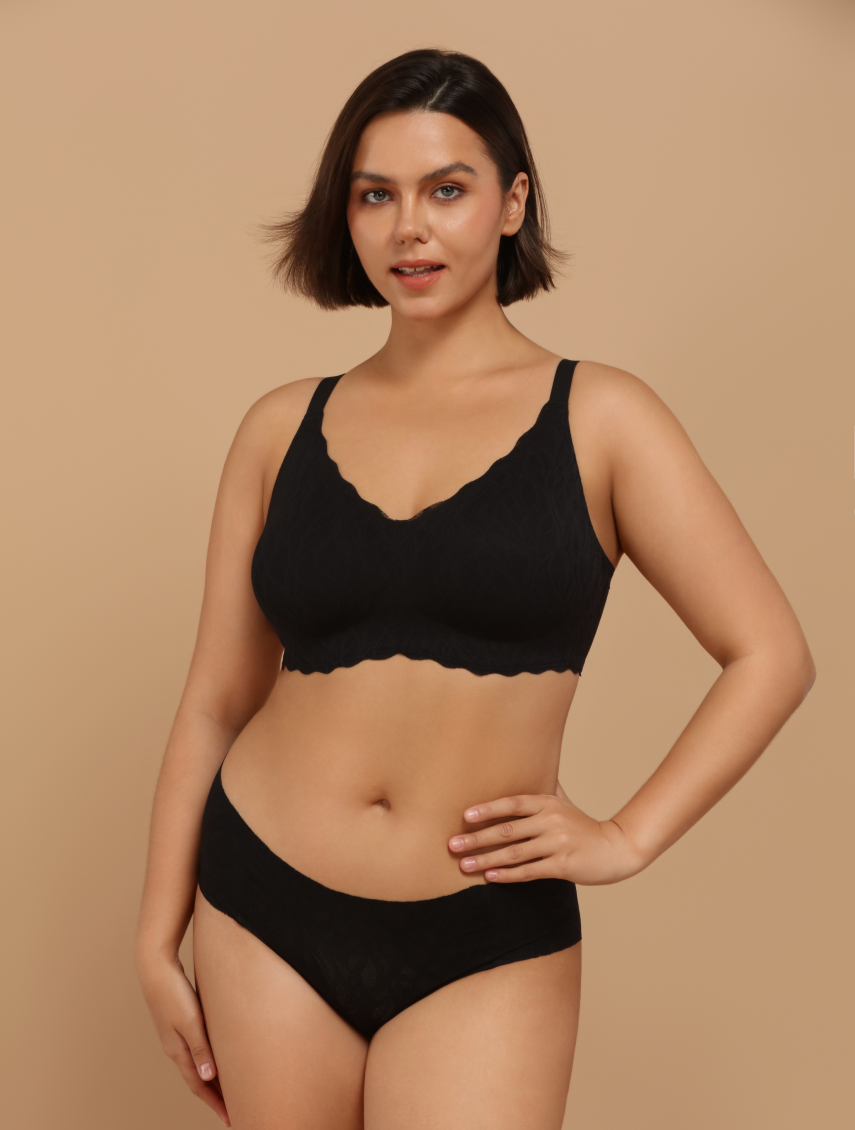 Comfelie Classic V-Neck Stretch Lace Wireless Seamless Bra