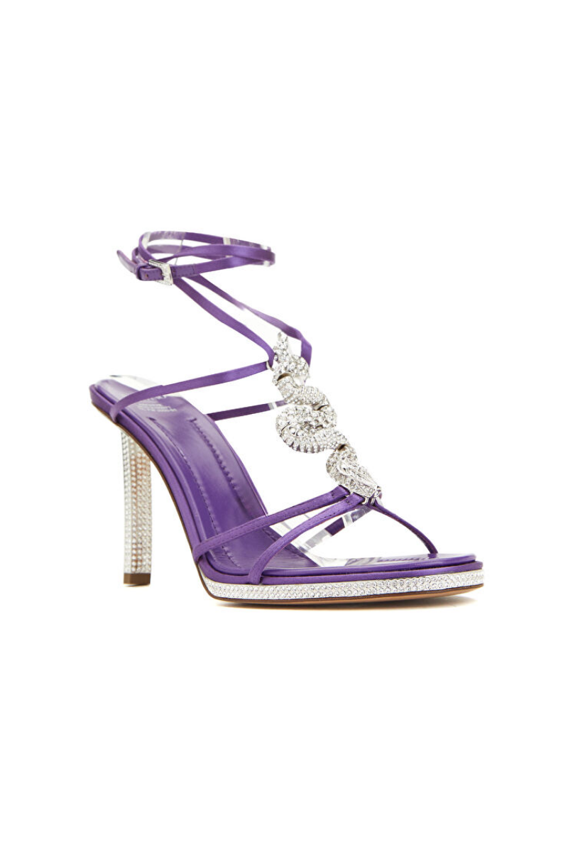 Valentino Garavani Satin Snake-Embellished Stiletto Sandals In Purple