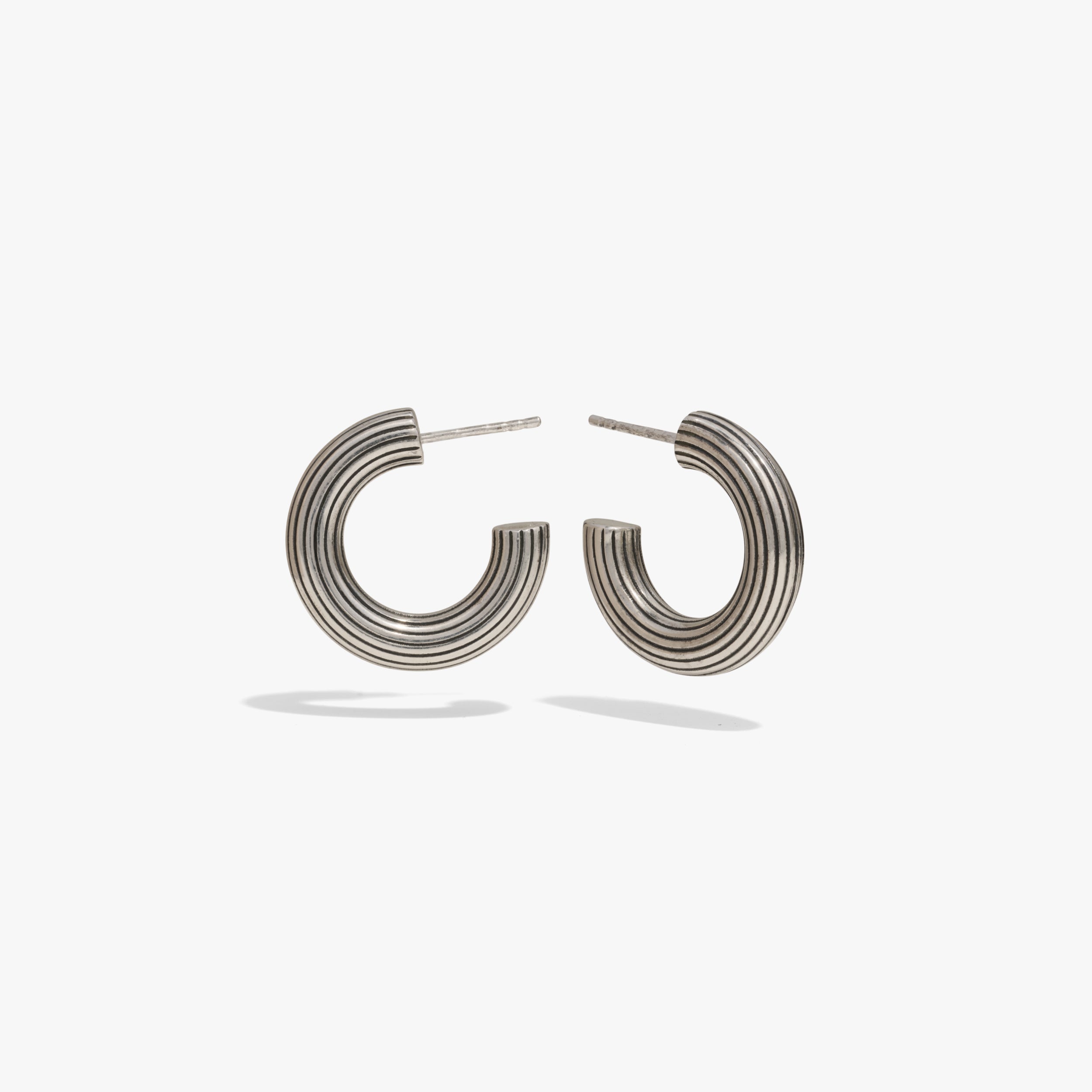 Awe Inspired Earrings 925 Sterling Silver / Pair Ribbed Chubby Hoops