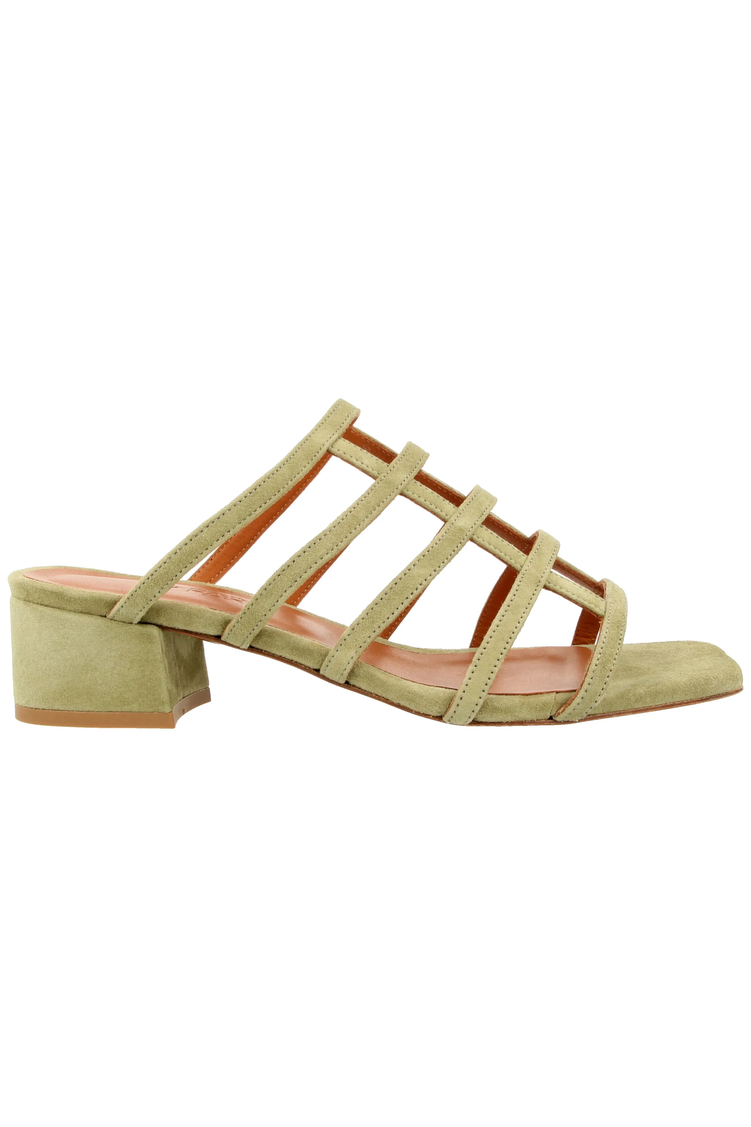 BY FAR Grid Green Suede Sandals