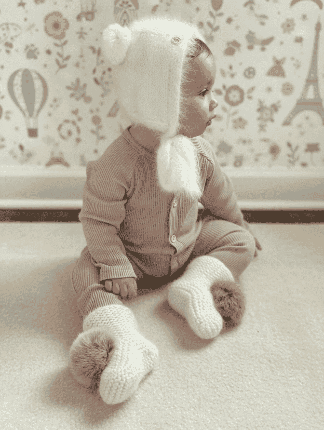 White Cashmere Teddy Hat - Petite Maison Kids
