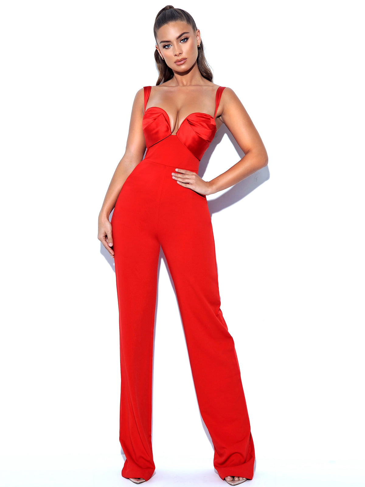 Onika Red Satin and Crepe Jumpsuit (Archive Sale)