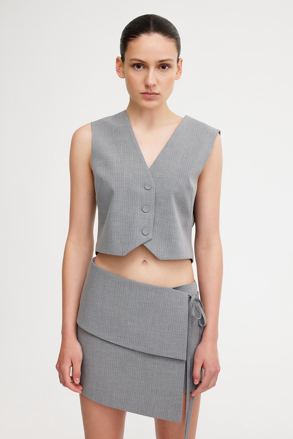 Significant Other Leighton Skirt - Charcoal Pinstripe