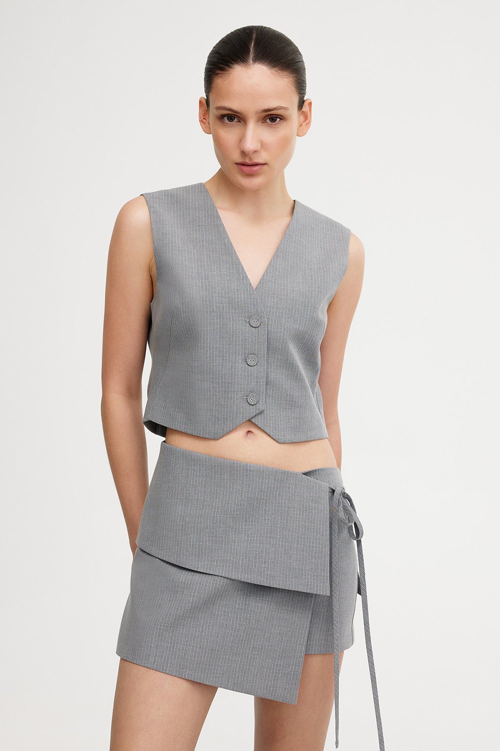 Significant Other Leighton Skirt - Charcoal Pinstripe