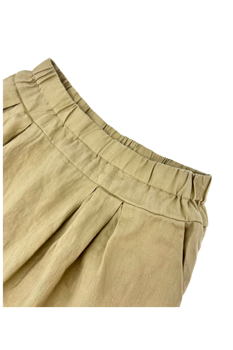 Max Simple Gathered Waist Linen Skirt Beige MSDP260511B