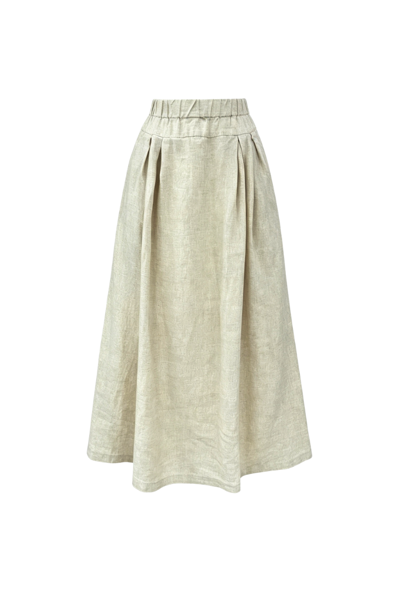 Max Simple Gathered Waist Linen Skirt Flax MSDP260511F