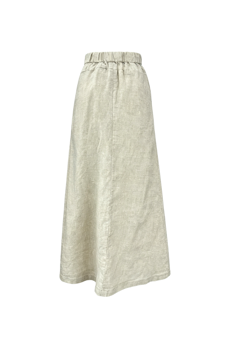 Max Simple Gathered Waist Linen Skirt Flax MSDP260511F