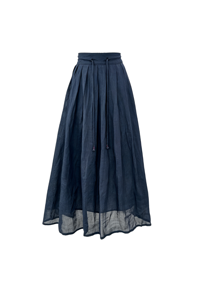 Max Simple Ramie Drawstring Skirt Navy MSDP262007A