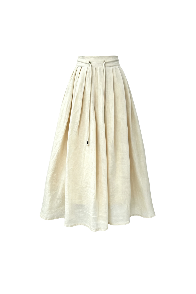 Max Simple Ramie Drawstring Skirt Natural MSDP262007N