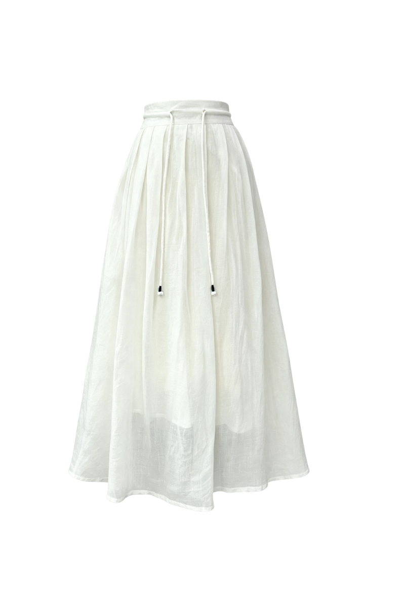Max Simple Ramie Drawstring Skirt White MSDP262007W