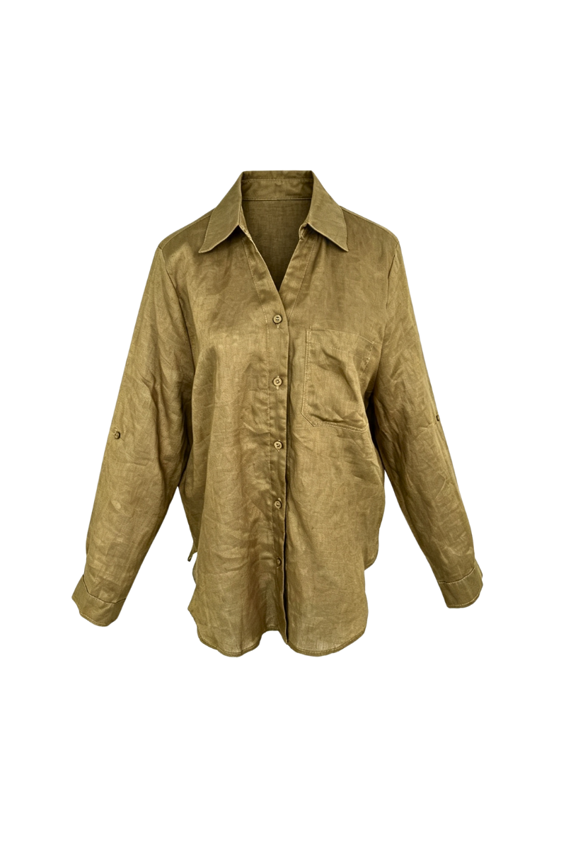 Max Simple Linen Relaxed Shirt Olive green MSDP262382O