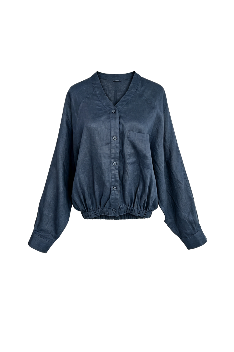 Max Simple Linen Overshirt Navy MSDP262509N