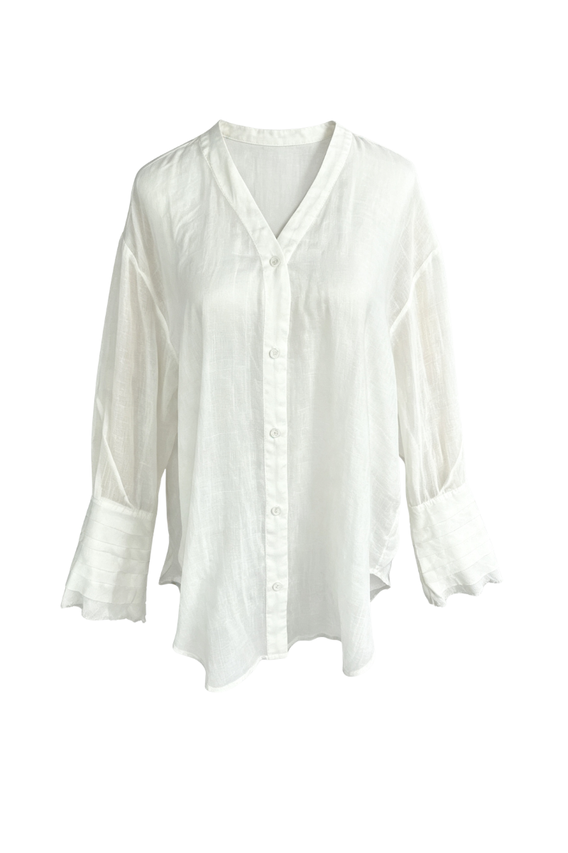 Max Simple Ramie Flutter-Sleeve Shirt White MSDP262510W