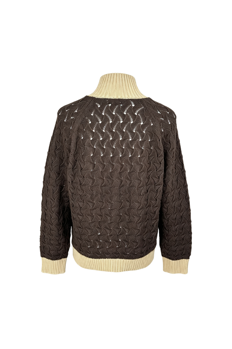 Max Simple Textured Zip-Neck Pullover Brown MSHS265163B