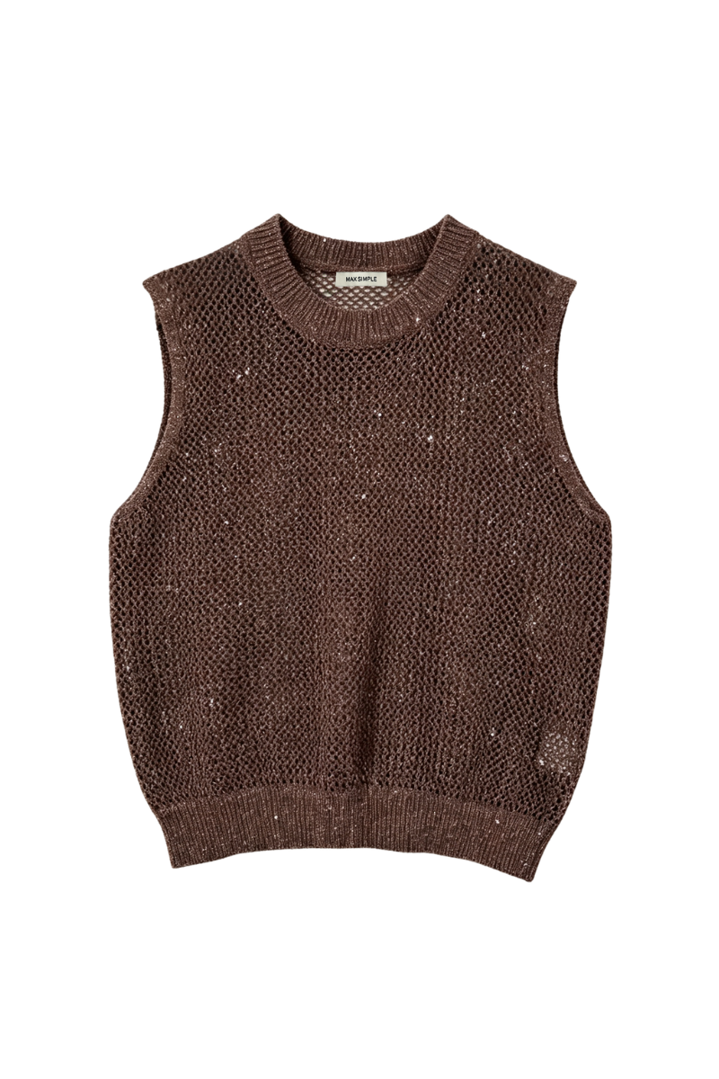 Max Simple Linen Eyelet Knit Tank Rust Brown MSHS265170R