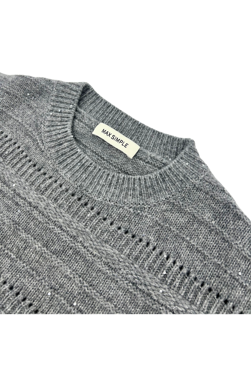 Max Simple Open Stitch Wool Sweater Grey MSHY261302G