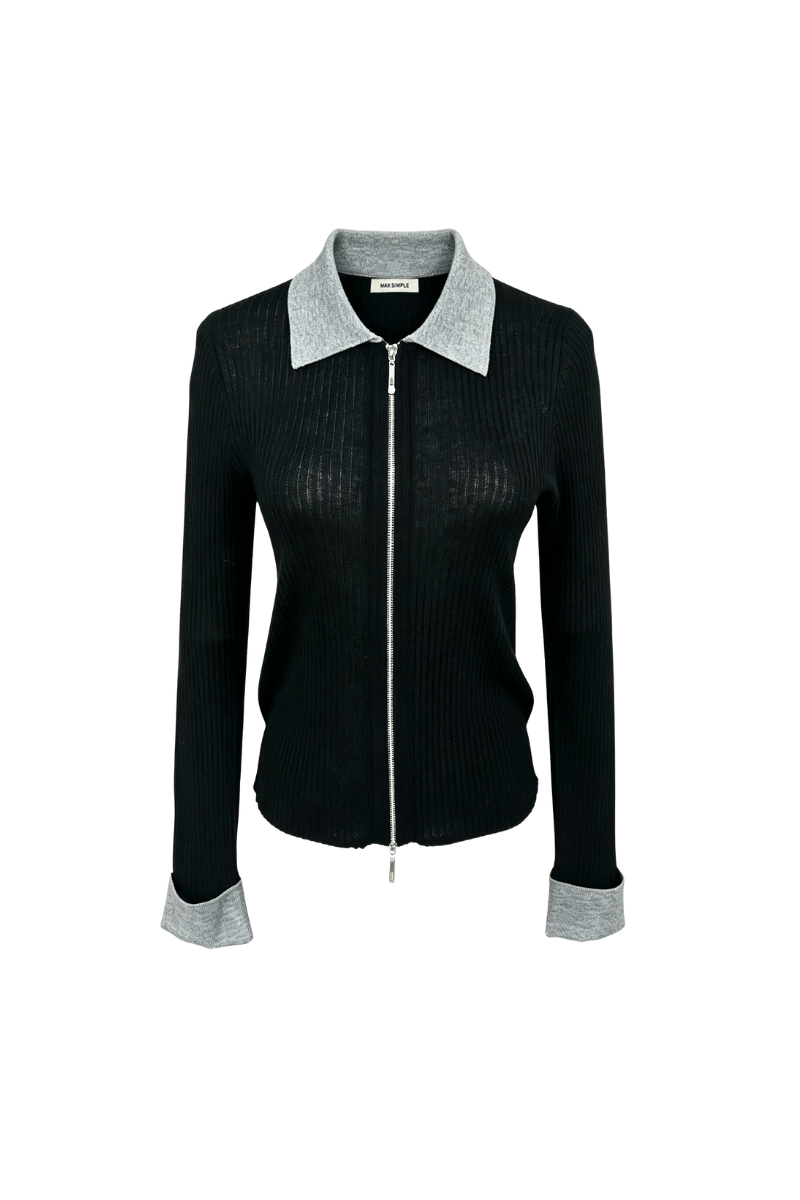 Max Simple Contrast Zip Top Black MSJJ266047B