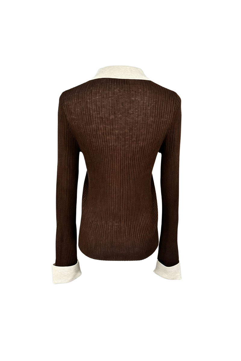 Max Simple Contrast Zip Top Coffee MSJJ266047C