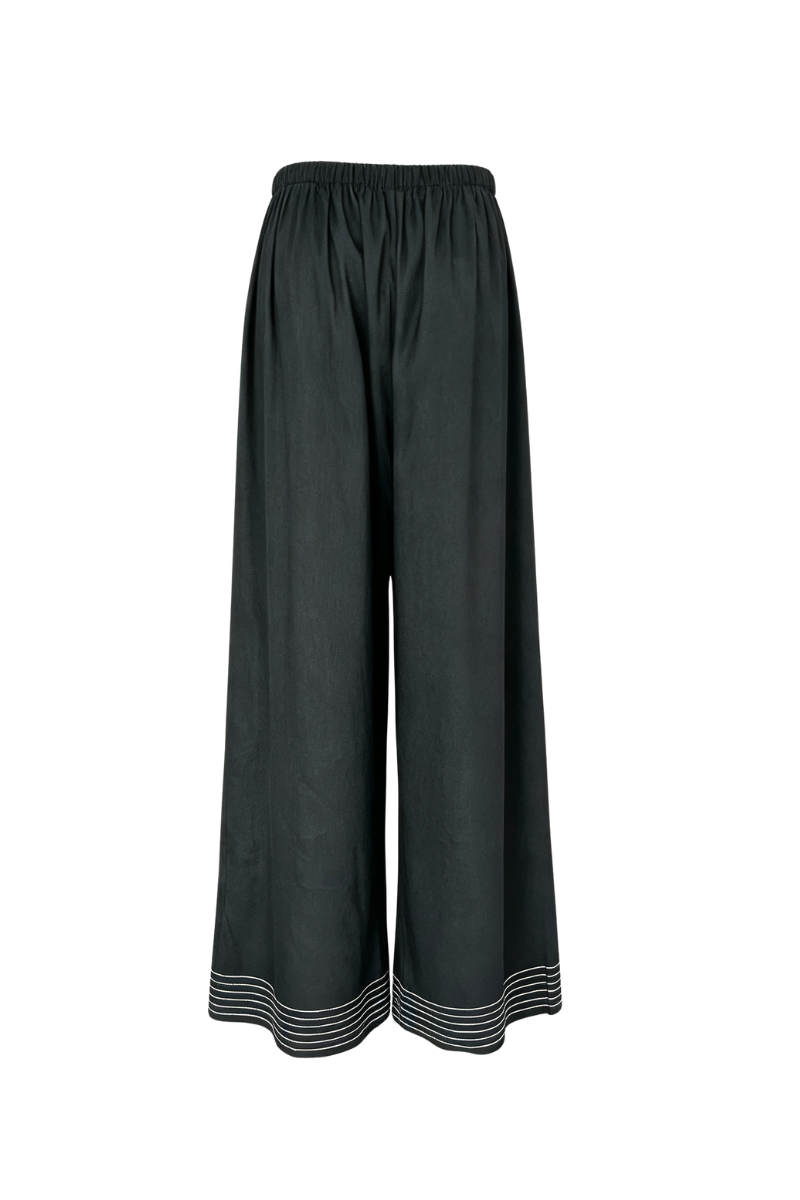 Max Simple Contrast-Stitch Linen Pants Black MSJM260731B