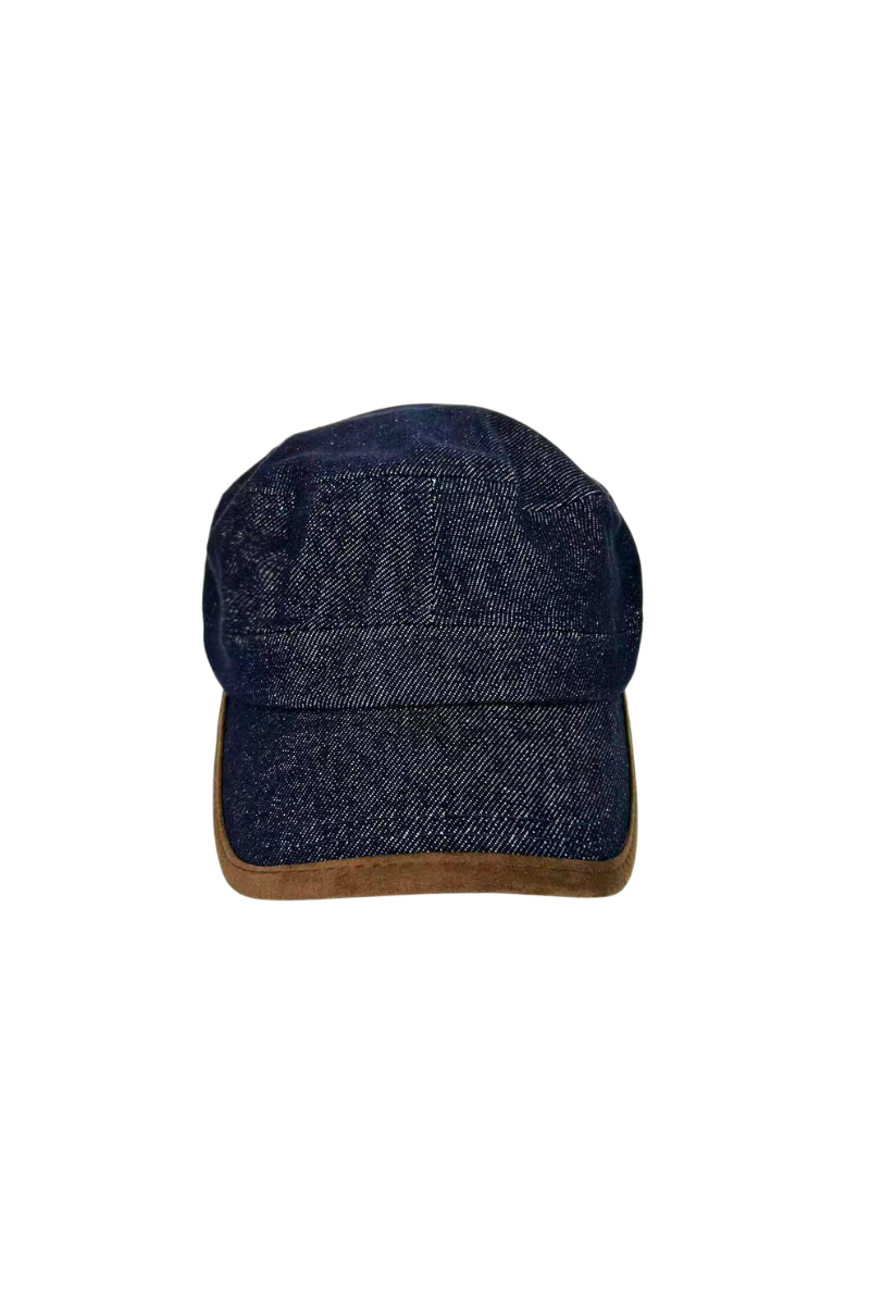 Max Simple Leather-Trimmed Military Cap Denim Blue MSKX260031D