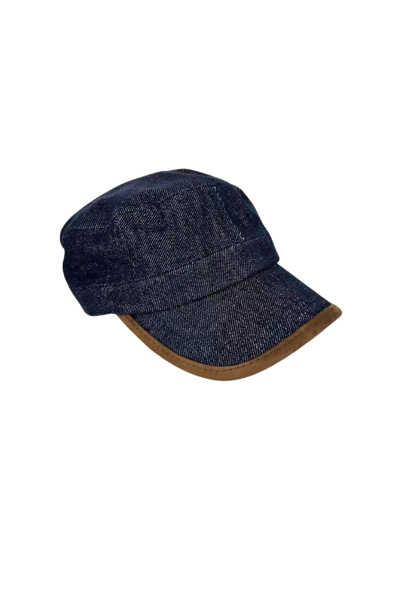 Max Simple Leather-Trimmed Military Cap Denim Blue MSKX260031D