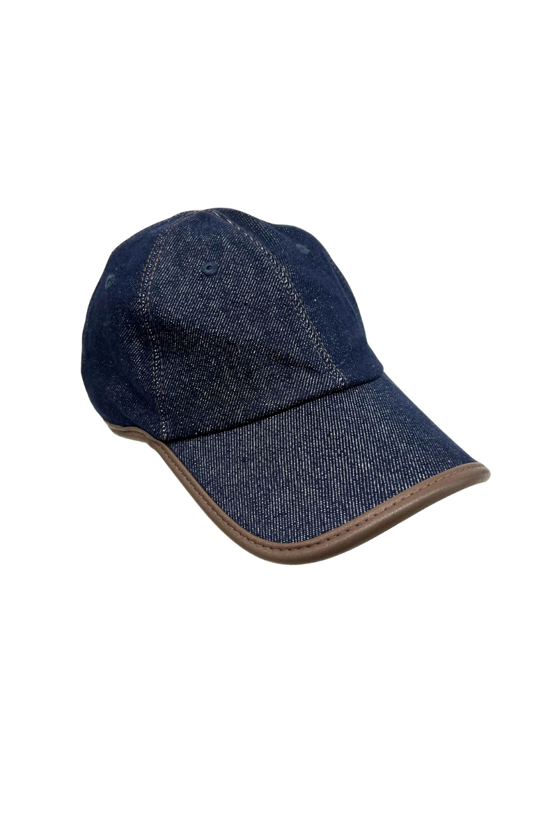 Max Simple Leather-Trimmed Denim Baseball Cap Denim Blue MSKX260092D