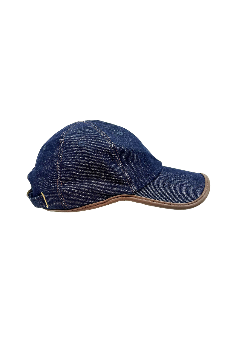 Max Simple Leather-Trimmed Denim Baseball Cap Denim Blue MSKX260092D