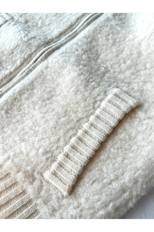 Max Simple Leather-Trimmed Boucle Zip Jacket White MSKY265219W
