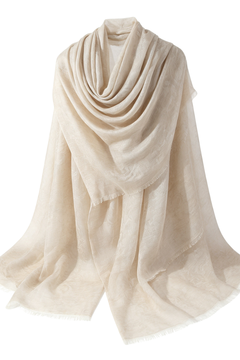 Max Simple Cashmere Jacquard Butterfly Floral Scarf Ivory MSRX266003I