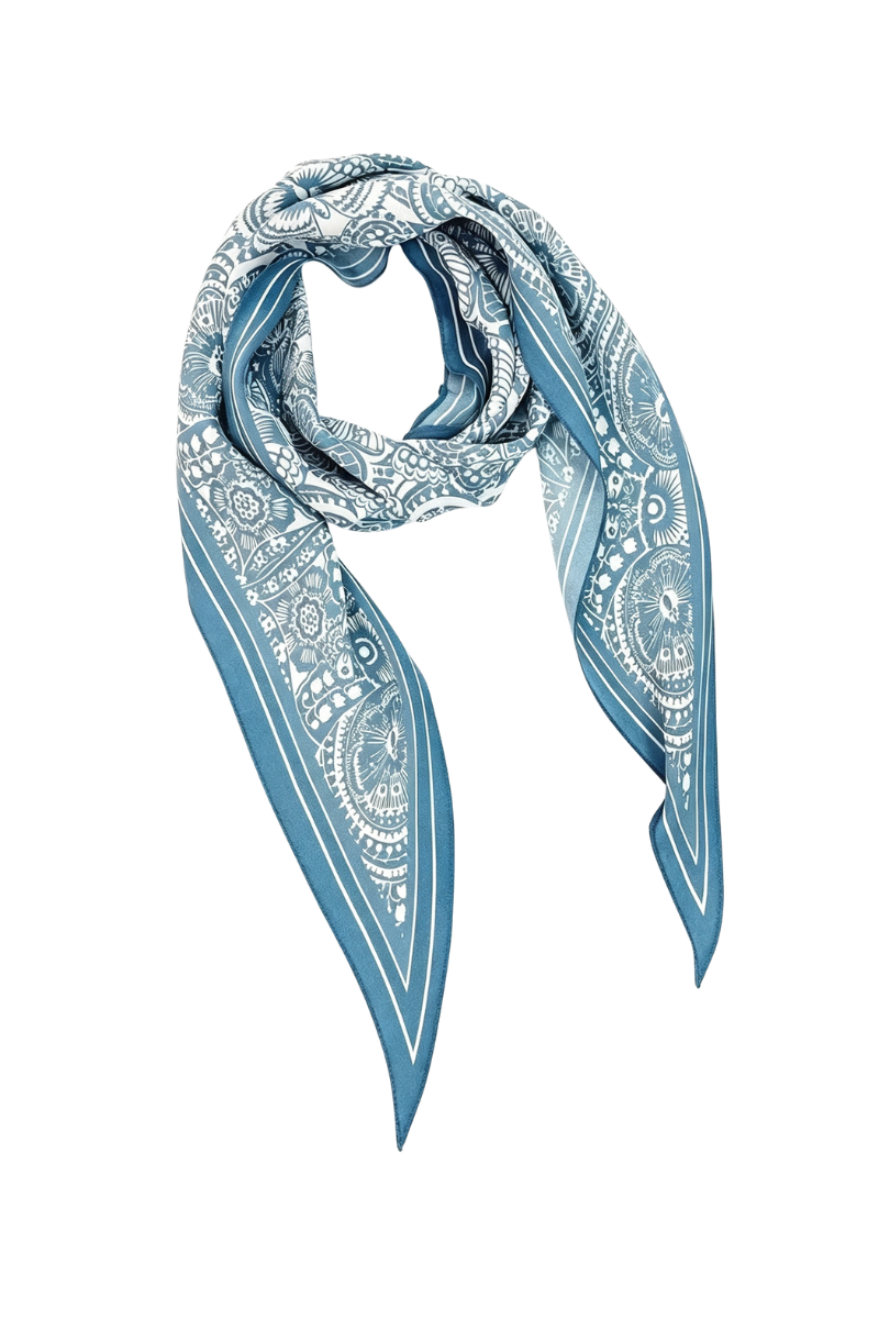 Max Simple Silk Floral Diamond Scarf Blue MSXC260703B