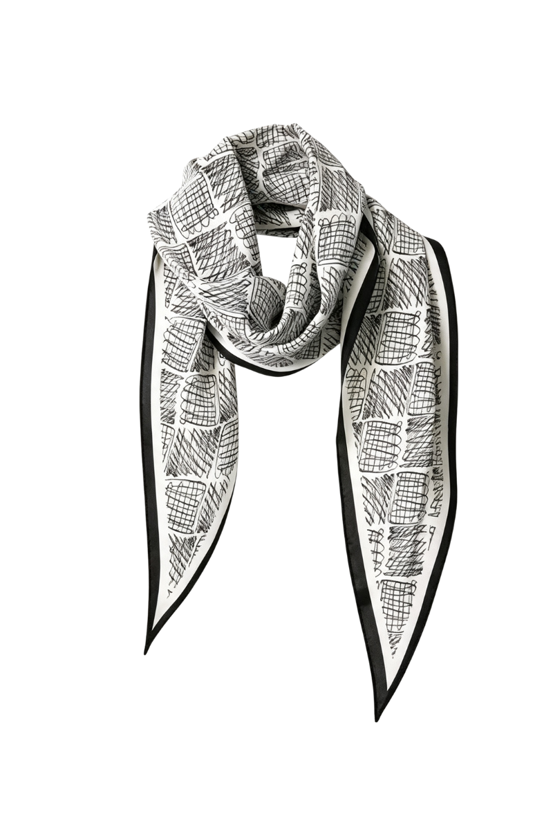 Max Simple Silk Sketch Diamond Scarf Black MSXC260705B