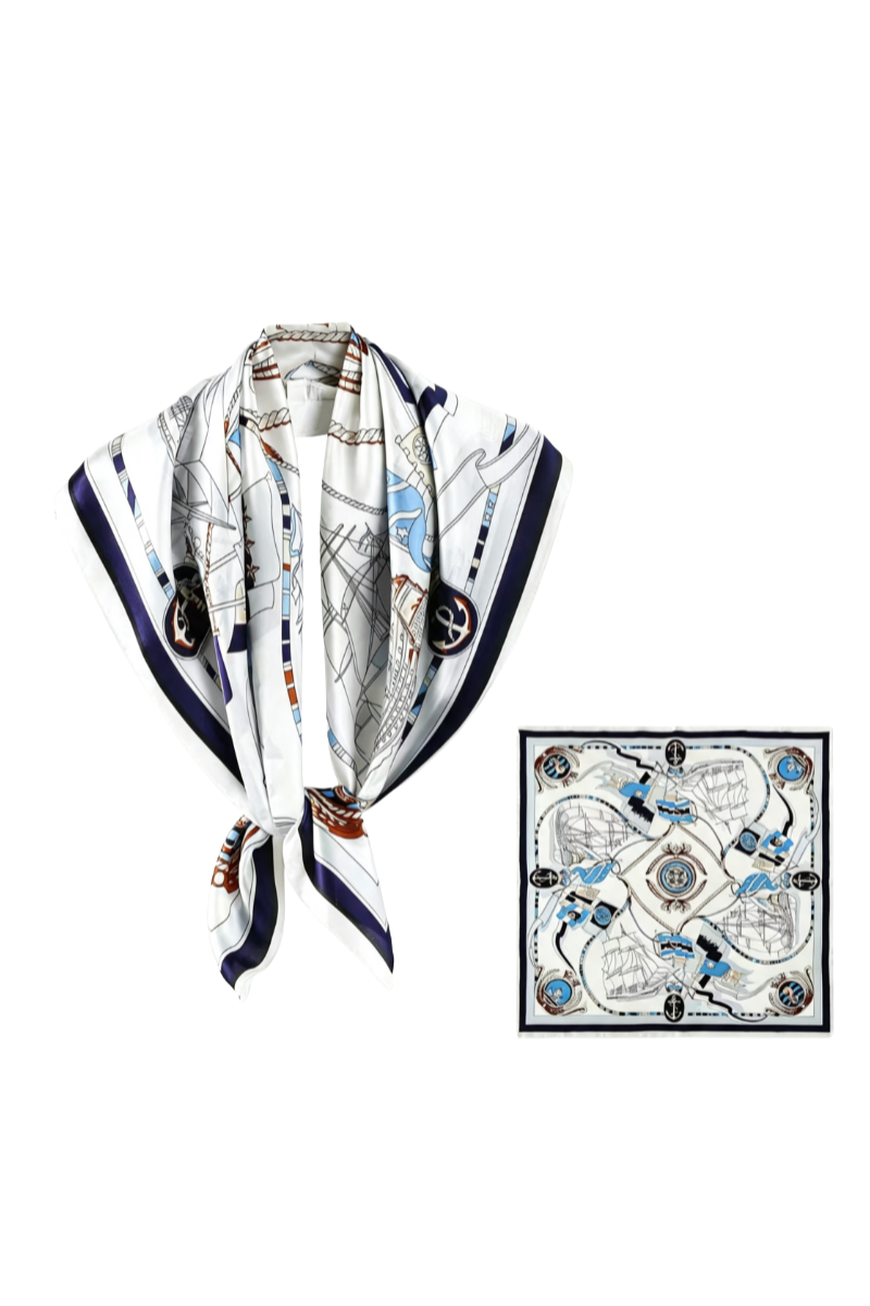 Max Simple Silk Sailboat Square Scarf White MSXC260707W