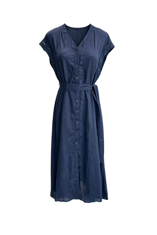 Max Simple Belted Shirt Dress Navy MSXS260062N
