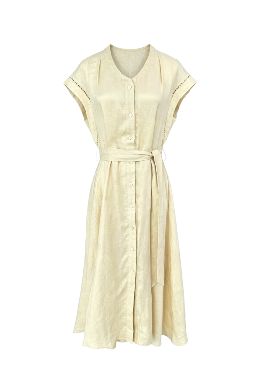 Max Simple Belted Linen Shirt Dress Pale Yellow MSXS260506P