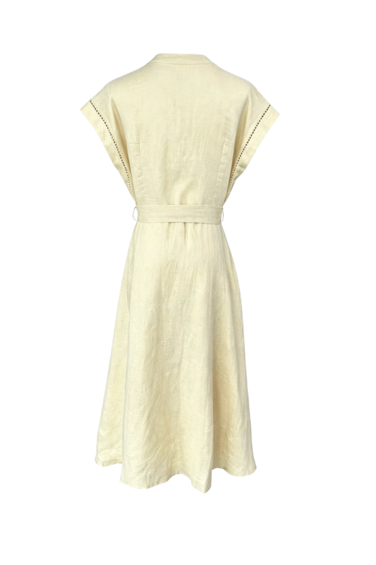 Max Simple Belted Linen Shirt Dress Pale Yellow MSXS260506P