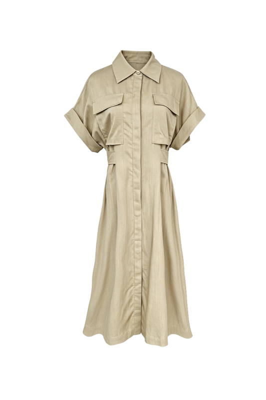 Max Simple Relaxed Shirt Dress Khaki MSXS260599K
