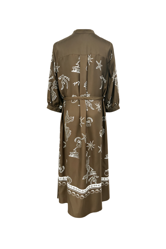 Max Simple Silk Twill Shell-Print Dress Mossy Taupe MSZH261398M