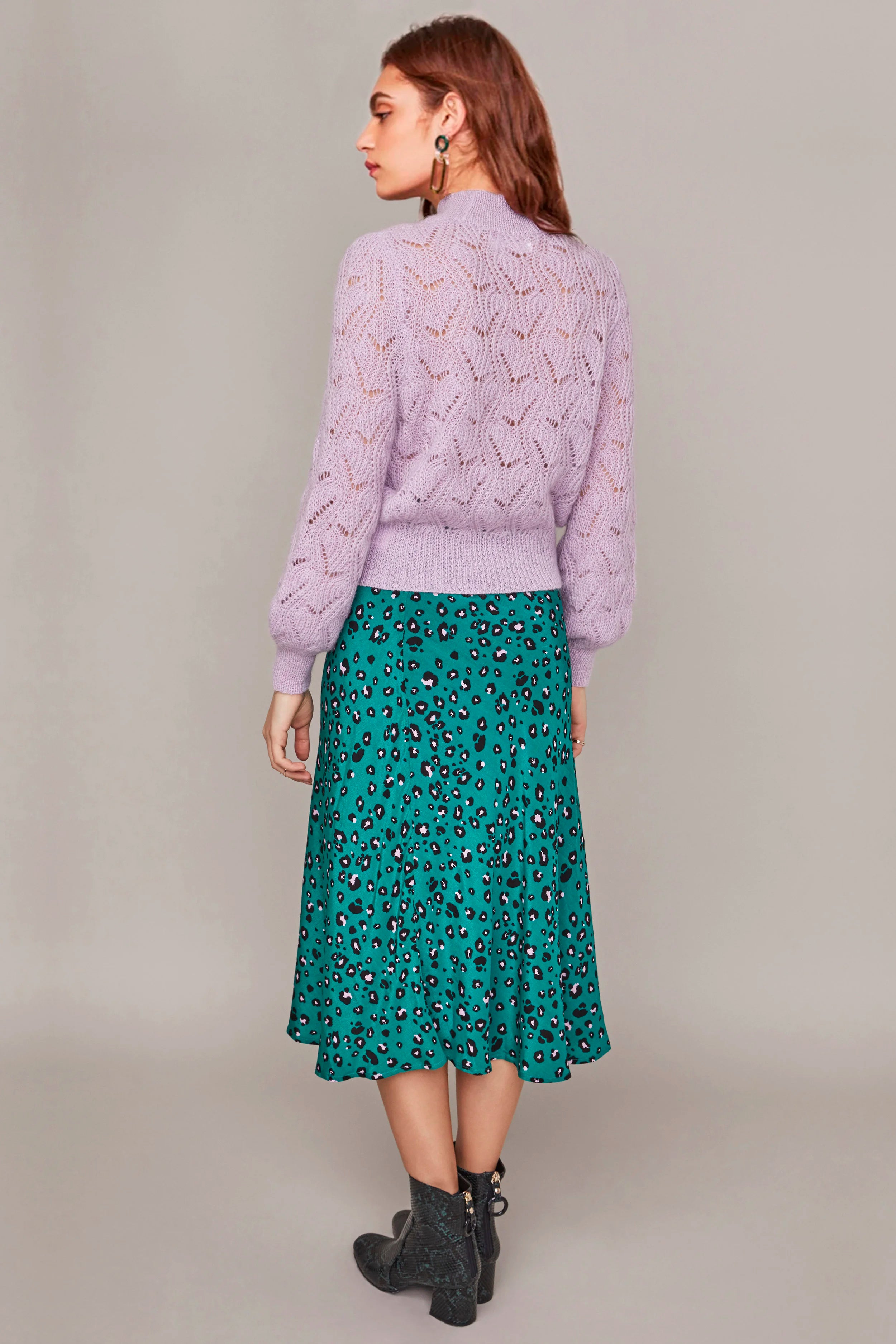 ASTR the Label Pamela Midi Skirt - Green Lilac Leopard