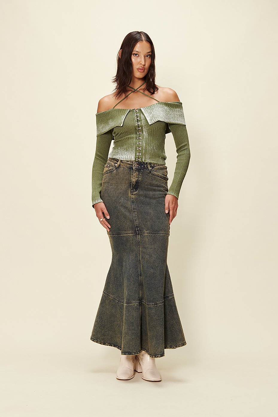 House of Sunny Off The Shoulder Fade Knit