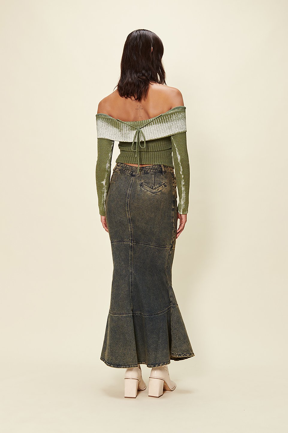 House of Sunny Off The Shoulder Fade Knit