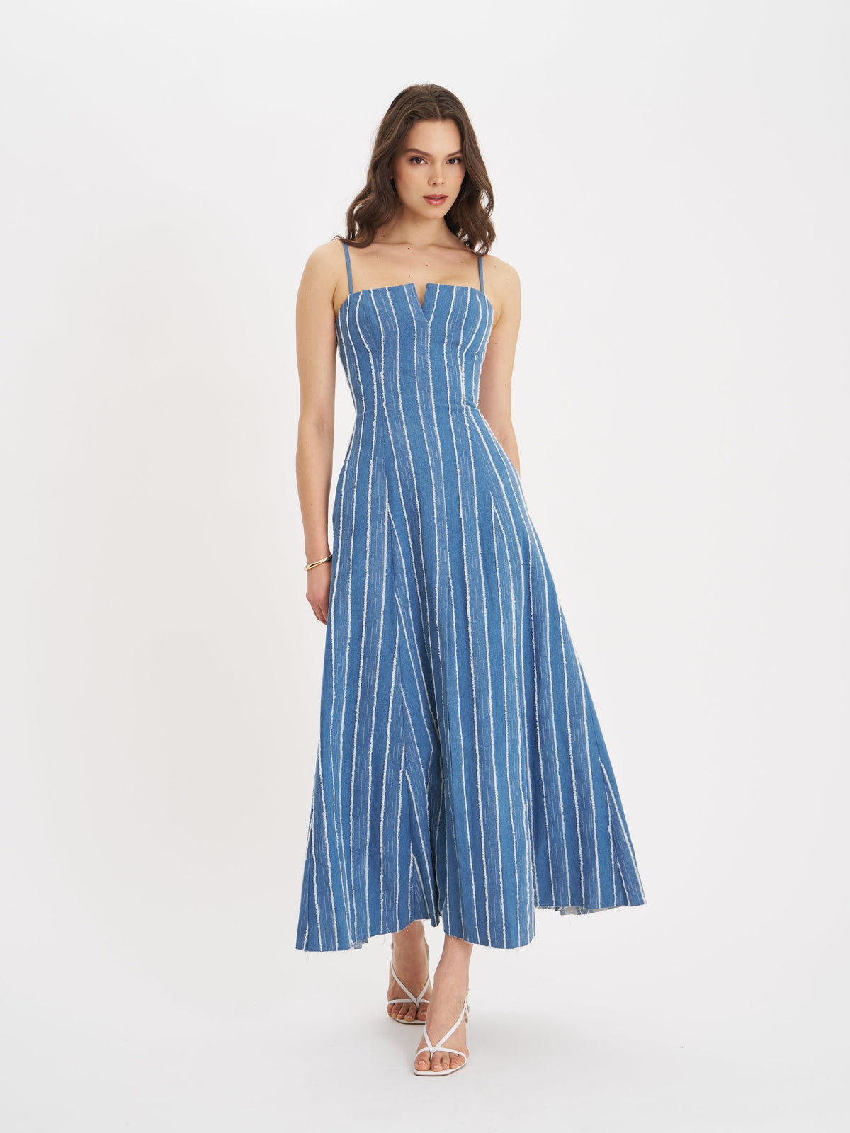 Abygail Stripe Cotton Denim Maxi Dress (Archive Sale)
