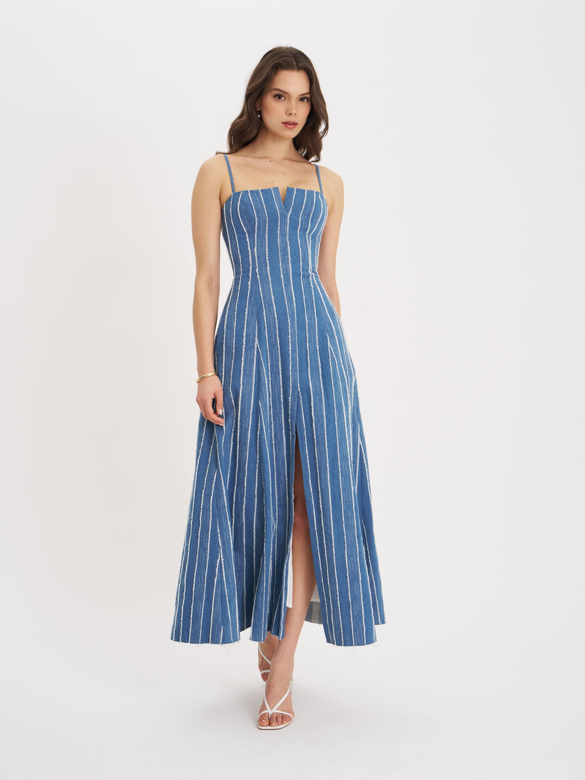 Abygail Stripe Cotton Denim Maxi Dress (Archive Sale)
